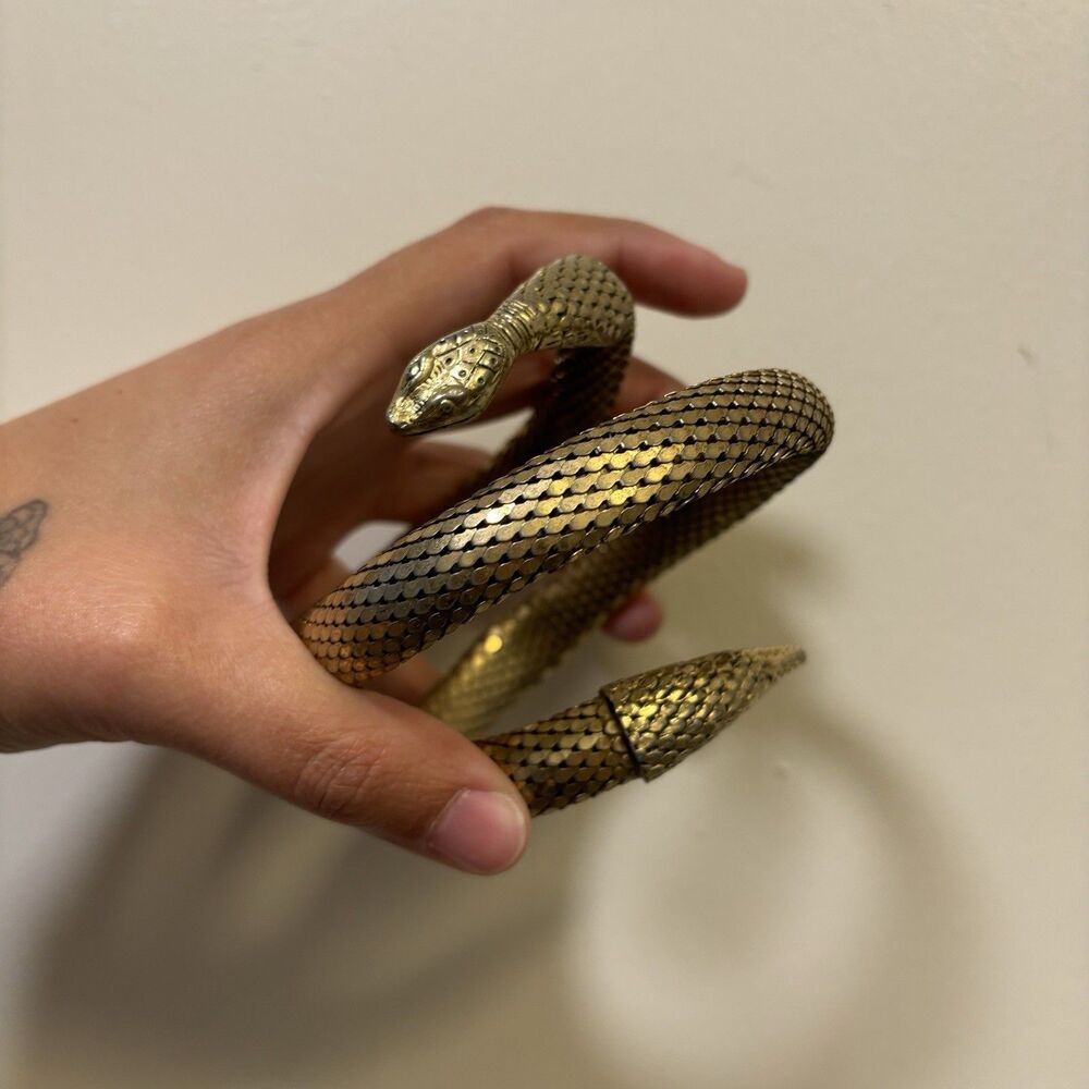 Whiting Davis 50s Gold Tone Mesh Snake Wrap Bracelet, Vintage Statement Egyptian